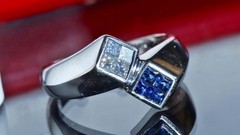 14k white gold sz 2.5 ring 0.32ct natural diamond treated sapphire vintage 4.55g