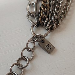 GS Signed Vintage Multi Strand Chain Bracelet Pendant Silver Tone 9″ Rhinestones