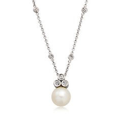 Vint 7.9mm Cult Prl Ncklc w Diamonds in 14k White Gold 15.5 inches