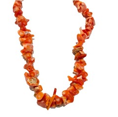 Vintage Coral Nugget Necklace Strand Salmon Goldtone 20” Long Boho chic