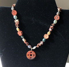 Gemstone 925 Necklace With Pendant 15.5 inches Green Red Gray Lavender