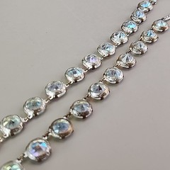 Vintage Open Bezel Necklace Aurora Borealis Round Linked Beads 17″