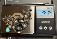 Vintage Sterling Silver 3 D Rose Flower Necklace 26g
