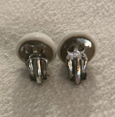 Vintage White Domed Round Button Style Clip On Earrings, Made in Japan (065F)