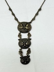 Beautiful Antiqued Bronze Colored Three Owls OWL Pendant 16-18″ Necklace