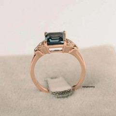 2 Ct Princess Cut London Blue Topaz Solitaire Engagement Ring 14K Rose Gold Over