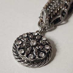 GS Signed Vintage Multi Strand Chain Bracelet Pendant Silver Tone 9″ Rhinestones