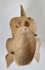 Vintage Wooden Brooch Carved 3.75 Inches