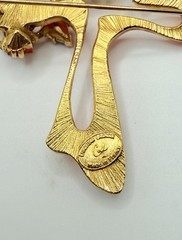 Vintage Christian Lacroix Cross Pendant Brooch Orange Enamel Rhinestone COA Made