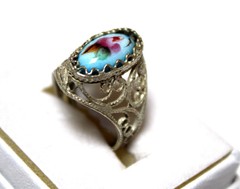 Vintage Unique Russian Enamel Painted Finift Jewelry Filigree Floral Ring #29