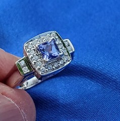 Tanzanite DIAMOND Deco Halo Style Engagement RING SOLID 14K WHITE GOLD Solitaire