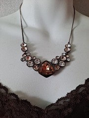 Givenchy Gold Silk Frontal Necklace Rhinestones Amber Pale Pink & White Stones