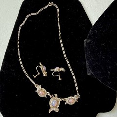 Anthony Vintage 16” Pendant Necklace, Earrings, Faux Opals, Rhinestones, 1950’s