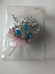 Vintage Atomic MCM Blue Mercury Glass Ball Silver Beads Corsage Pin Rare Find