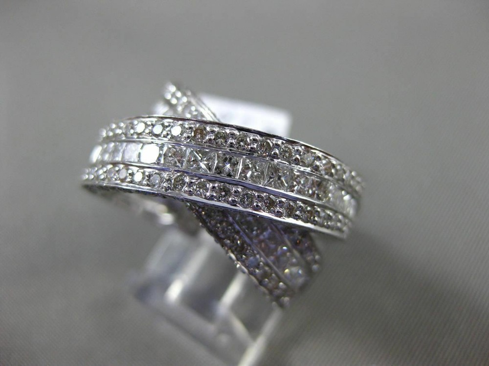 ESTATE LARGE 3.51CT DIAMOND 14KT WHITE GOLD 3D ROUND & PRINCESS CUT X LOVE RING