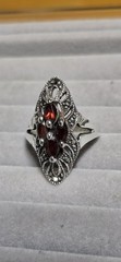 Vintage Art Deco Sterling Silver Marcasite And Garnet Marquise Shape Ring Sz 7
