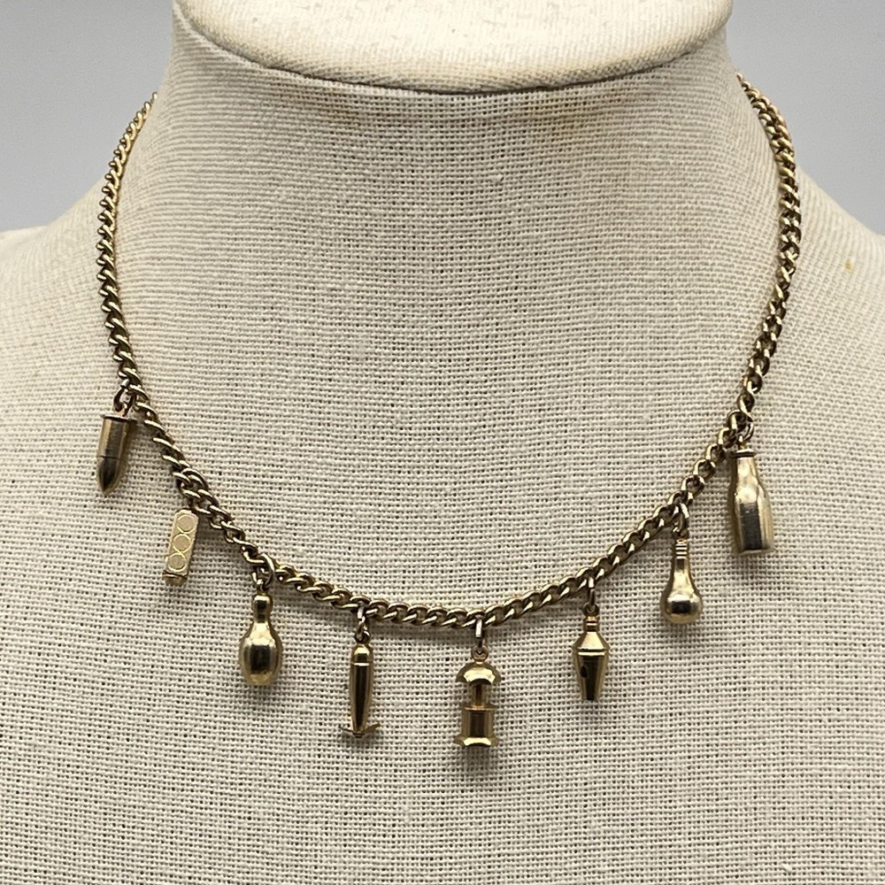 Vintage Charm Necklace Matte Gold Tone 14″