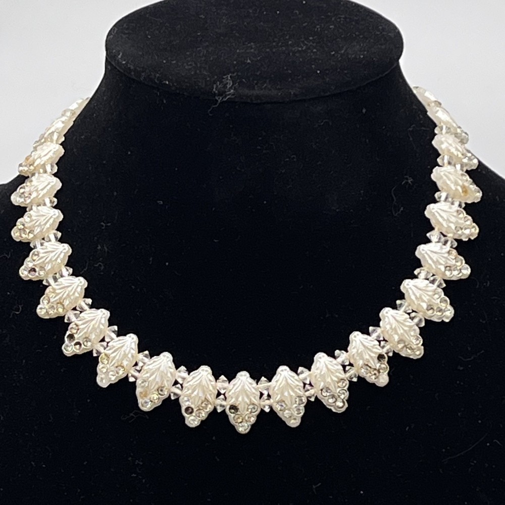 Vintage White Lucite Filigree Necklace Early Plastic Bridal Wedding AS IS