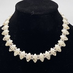 Vintage White Lucite Filigree Necklace Early Plastic Bridal Wedding AS IS