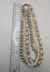 Vintage Faux Pearl Multistrand Round Baroque White Champagne Grey Statement 19.5