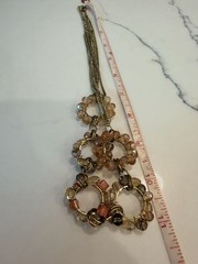 22″ Boho Wire Wrapped 5 HOOP NECKLACE Vtg GOLD TONE Beaded Statement Necklace