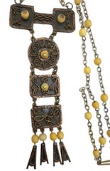 Vintage Mexican Necklace Modernist Articulating Panels Yellow Stones Mixed Metal