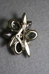 Smoky Gray Glass Oval Stones /AB Marquise Accents Floral Brooch Vintage