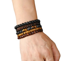 12 pcs Vintage Faux Leather Tiger’s Eye & Moonstone Bracelet Set