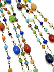 Vintage Venetian Lampwork Glass Bead Necklace Multicolor Swirl Long Boho 56″