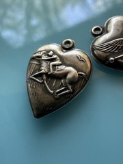 Vintage WWII Sterling Silver Eagle American Flag Jockey Puffy Heart Charm 1.9g