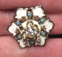 Vintage Rhinestone Enamel Turquoise Flower Brooch