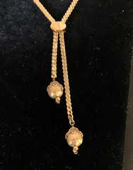 Vintage Monet Gold Tone Tassel Lariat Necklace & Pierced Earring Set 1970s 80s