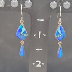 Vintage Mexico Sterling Silver Blue Opal Inlay Pendant Earring Set Blue