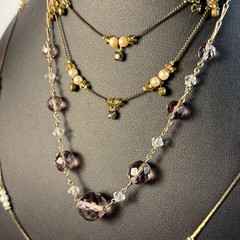 Necklace Lot Gold Tone Pearl Lavender Cut Glass Beads Delicate Romantic