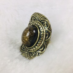 Vintage Ring Gold Tone Metal Brown Stone Ring Adjustable One Size Fits All