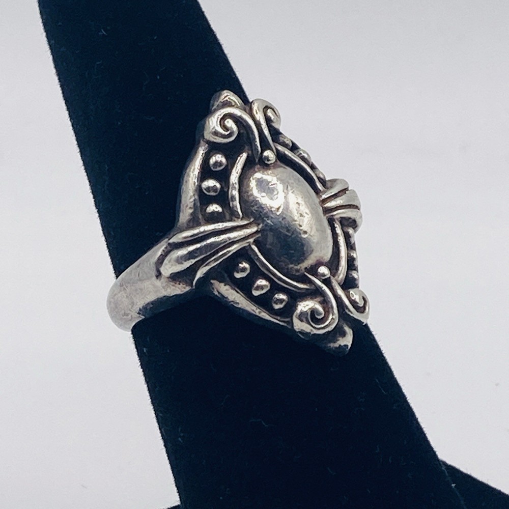 Vintage 925 Sterling Silver Ornate Domed Oval Statement Ring Size 6.75 Openwork