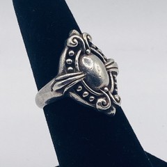 Vintage 925 Sterling Silver Ornate Domed Oval Statement Ring Size 6.75 Openwork