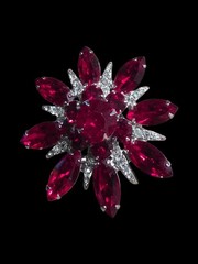 Vintage Eisenberg Ice Red Rhinstone Brooch & Clip Earrings Signed 1950’s