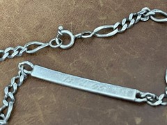 Vintage Sterling 925 Engraved Name”Renato 13-2-45” Figaro Chain Bracelet 8.5” In