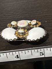 Vintage Milk Glass Opaline Cabs Topaz Large Silver Tone Brooch Pin