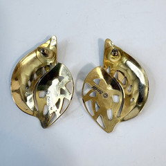 Vintage 80s Edgar Berebi Earrings Goldtone Brown Enamel Shell Statement 2 1/2″