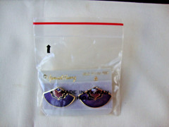VINTAGE SAMUEL HUANG CLOISONNE RETRO ABSTRACT FAN RED BLACK & PURPLE EARRINGS