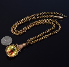 ANTIQUE GEORGIAN GF HAND BI-COLOR PASTE PENDANT CHAIN NECKLACE C.1820