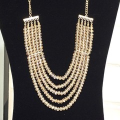 Vintage Layered Glass bib Necklace Champagne Colored Statement Sparkle Jewelry