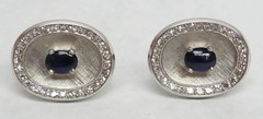 VINTAGE 18K WHITE GOLD & SAPPHIRE MEN’S CUFFLINKS & STICK PIN