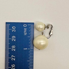 Vintage Marvella Faux Pearl Double Drop Clip On Earrings Signed Silver Tone