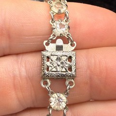 Vintage Rhinestone Tennis Bracelet Open Bezel Pale Blue 6.5” READ