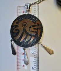 Vintage Sterling Silver Taxco Mexico Metales Casados Double Sided Pendant Aztec