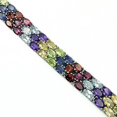 BBJ Sterling Silver 3 Row Multi Gemstone Garnet Amethyst Citrine Link Bracelet