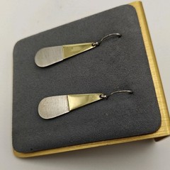 Vtg MCM Tear Drop Brass Sterling Silver 925 Modernist Earrings 4.77g